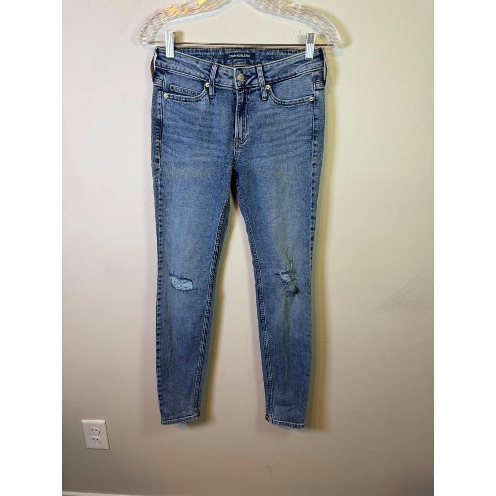 Calvin Klein Womens Super Skinny Jeans Distressed Blue 27x30